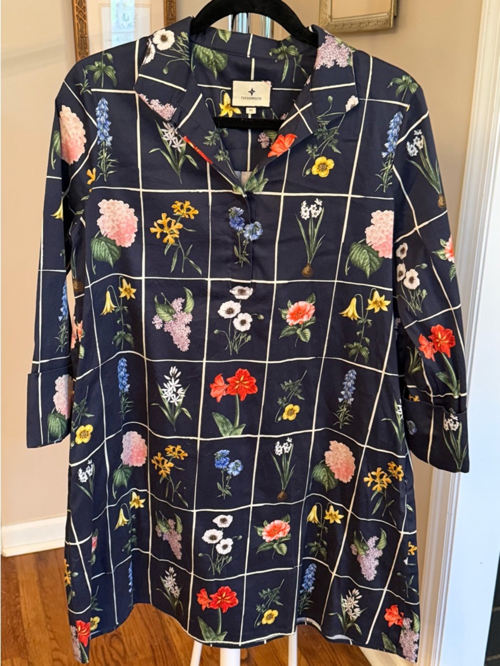 Tuckernuck Navy Floral Grid Shirt Dress